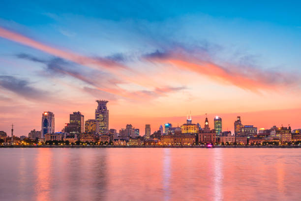 istock Night city skyline and beautiful sky in Shanghai 1190370877