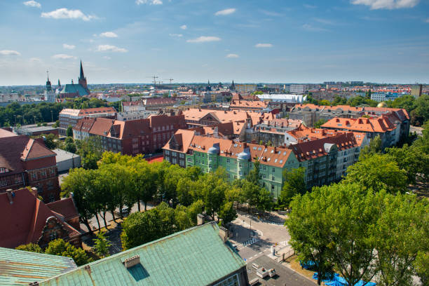 Szczecin cityscape on a sunny day, Poland, Europe. stock photo
