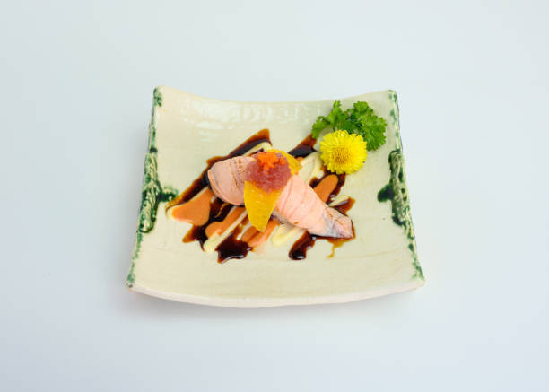istock Sushi smoked Salmon red wine with Ebiko and sauce 1190373704