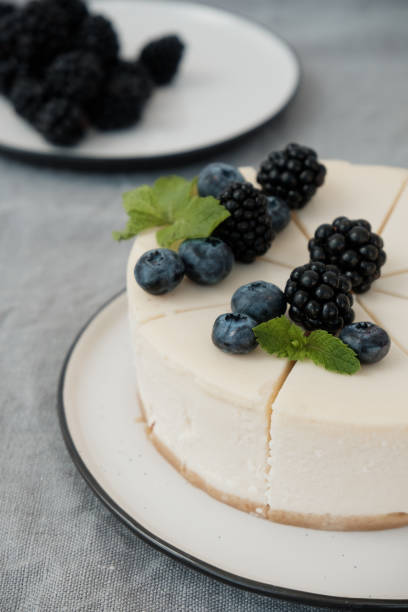 istock cheesecake New York with fresh berries and a slice on a plate 1190373859