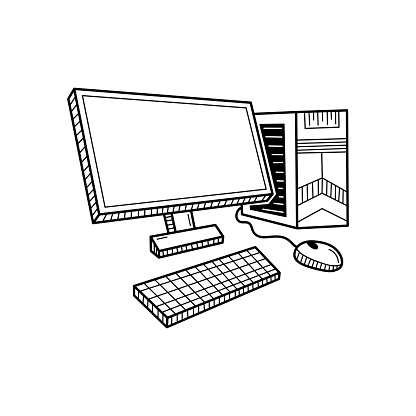 Hand Drawn Gaming Computer Isolated On A White Sketch Vector ...