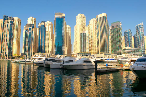 istock Dubai Marina district with beautiful buildings and yachts 1190385030