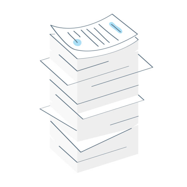 Stack,, the pile of documents or bills, contracts vector Paperwork and routine, research, analyzing process icon concept. Flat thin line vector illustration on white. bureaucracy stock illustrations
