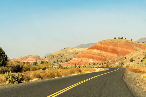 Access road to Painted Hills, one of the three units of the John Day Fossil Beds National Monument, located in Wheeler County, Oregon, USA.