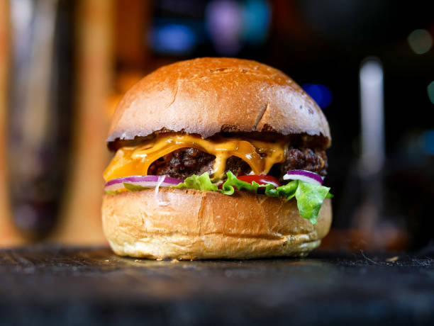 istock Meaty hamburger in a restaurant 1190393044