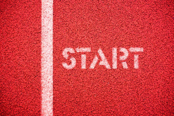 istock Starting line Sign At Running Track background 1190407763
