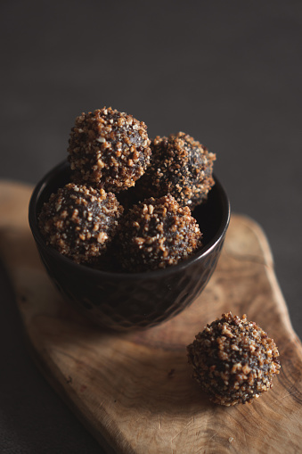 Raw Chocolate balls in a bowl.