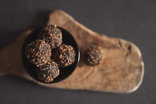 Raw Chocolate balls in a bowl.