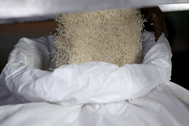 A closer look on fresh rice filling up one tonne bag.