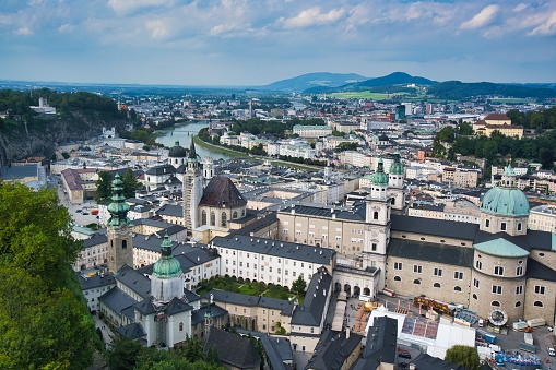 Historic city of Salzburg at sunset in summer, Austria