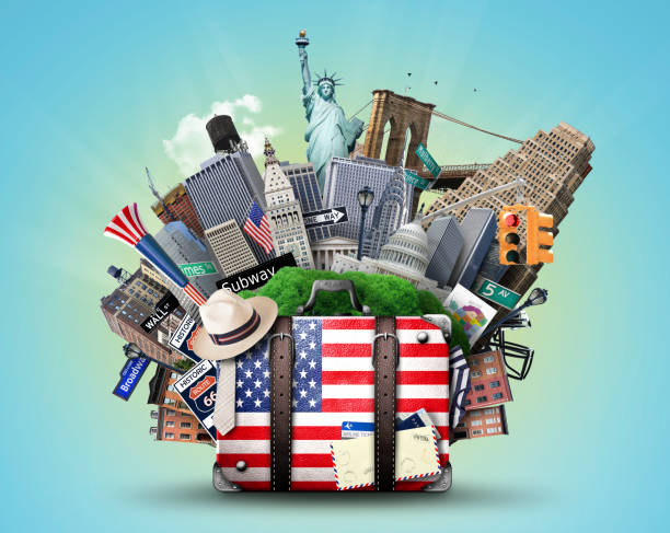 istock Suitcase with American flag 1190417310