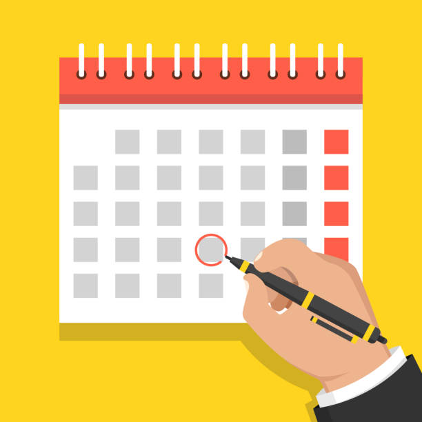 istock Calendar on the wall and hand marking one day on it. Vector illustration. 1190417481