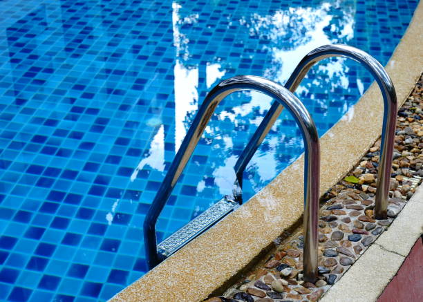 istock Grab bars ladder in the blue swimming pool 1190418057