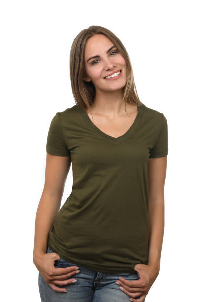 istock Pretty woman with olive shirt in the studio 1190418164