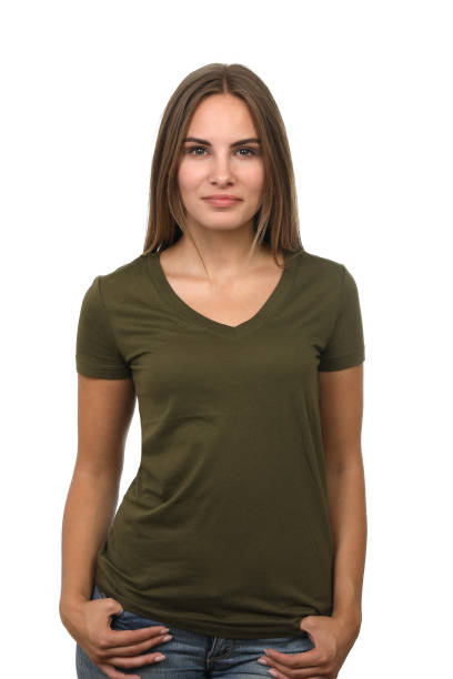 istock Pretty woman with olive shirt in the studio 1190418297