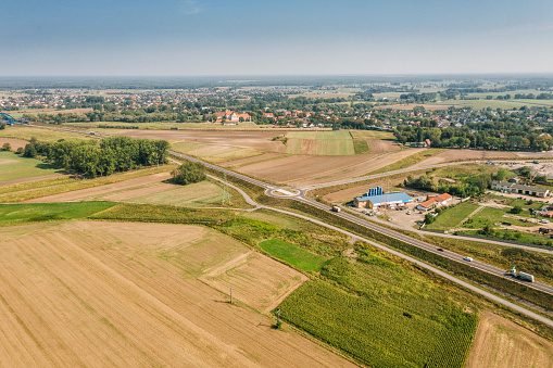 Aerial view of the city bypass of Opole in south-western Poland
