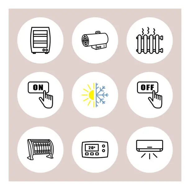 Vector illustration of Heating and cooling icons