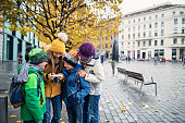 Family sightseeing city of Brno in Autumn