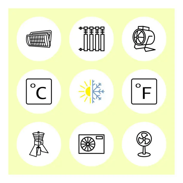 Vector illustration of Heating and cooling icons
