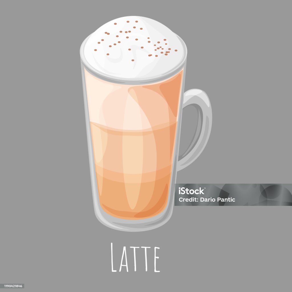 Latte Coffee Cartoon Style Vector Illustration Isolated Realistic