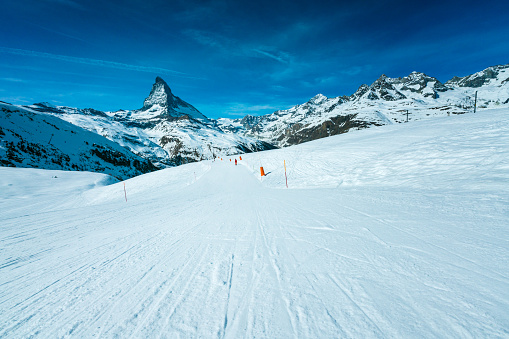 Winter ski resort Zermatt with Matterhorn, Mattertal, Valais canton, Switzerland,. Taken by Sony a7R II, 42 Mpix.