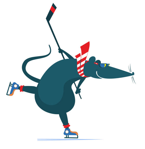 Cartoon rat or mouse an ice hockey player illustration Cartoon rat or mouse plays ice hockey original silhouette isolated opossum silhouette stock illustrations
