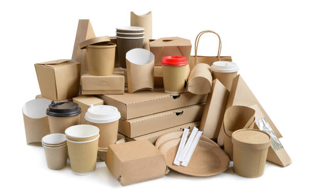 экологически чистые контейнеры быстрого питания изолированы на белом. - take out food nobody disposable cup coffee стоковые фото и изображения