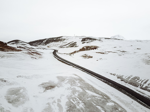 winding road in iceland aerial view