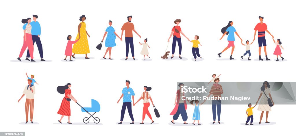 歩く家族の束 - 家族のロイヤリティフリーベクトルアート