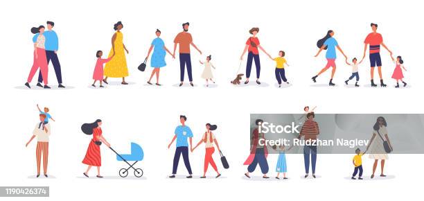 歩く家族の束 - 家族のベクターアート素材や画像を多数ご用意 - 家族, 歩く, イラストレーション