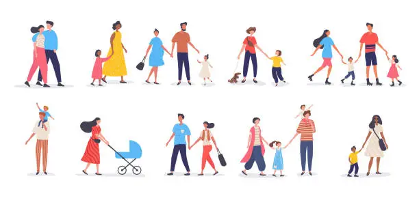 Vector illustration of Bundle of walking families