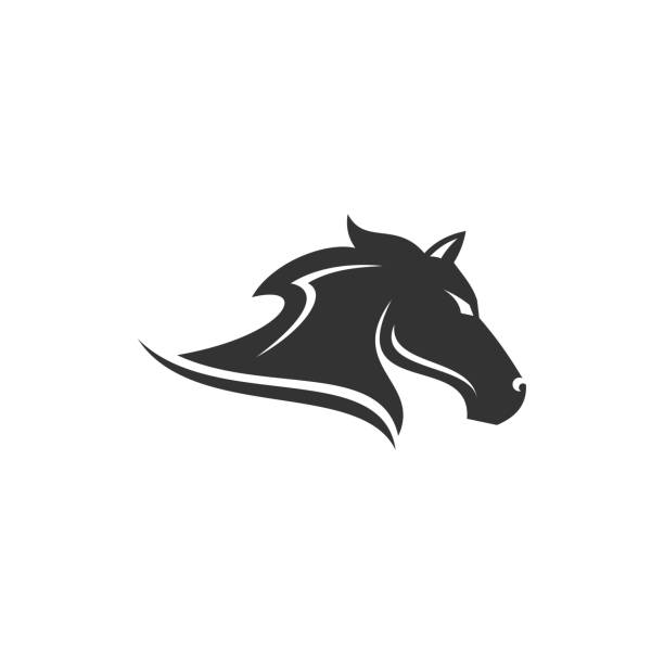 ilustrações, clipart, desenhos animados e ícones de projeto principal preto do logotipo do cavalo, ilustração do vetor isolada no fundo branco - steeplechasing