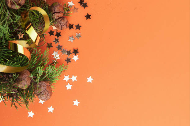 istock Christmas card. Gold trendy composition with coniferous branches 1190428913