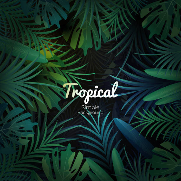 istock Green tropical floral banner on dark background 1190431783