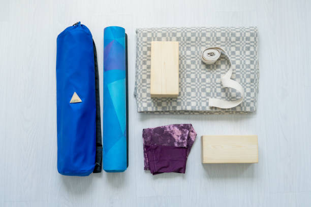 Flat lay from yoga props.