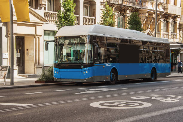 istock Blue city bus in Madrid, Spain 1190433685