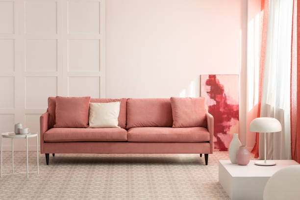 istock Pillows on comfortable sofa in bright living room interior 1190433733