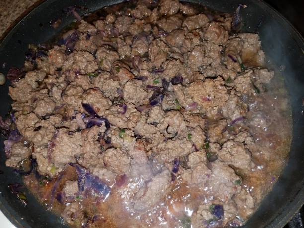 ground turkey and cabbage in frying pan or skillet