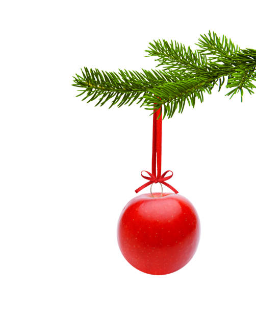 Red Apple hanging at a Christmas Tree cut out