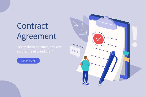 contract agreement Man Character Standing near Contract Document, Reading Privacy Policy and Terms and Conditions. Businessman Signing Contract. Contract Agreement Concept. Flat Isometric Vector Illustration. handwriting illustrations stock illustrations