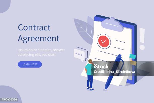 Contract Agreement Stock Illustration - Download Image Now - Contract, Document, Isometric Projection