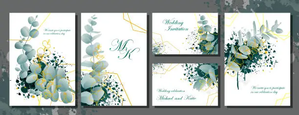 Vector illustration of Wedding invitation stationery set with flowers