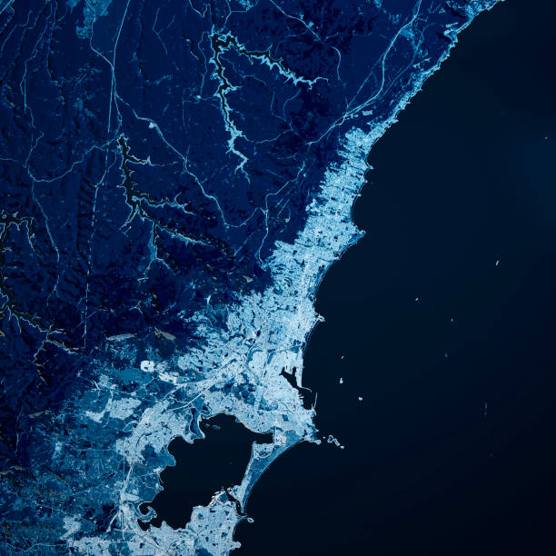 istock Wollongong Australia 3D Render Map Blue Top View May 2019 1190436507