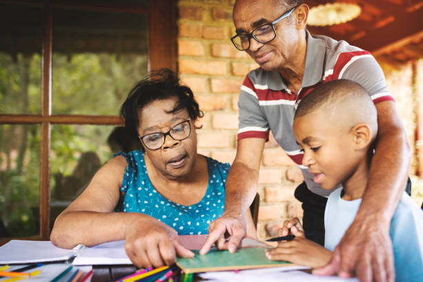 istock Grandparents helping grandson with homework on the deck 1190436530