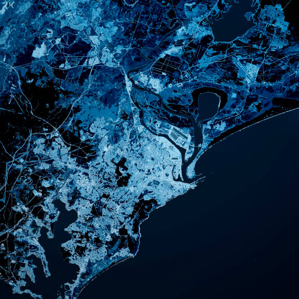 istock Newcastle Australia 3D Render Map Blue Top View Sept 2019 1190436544