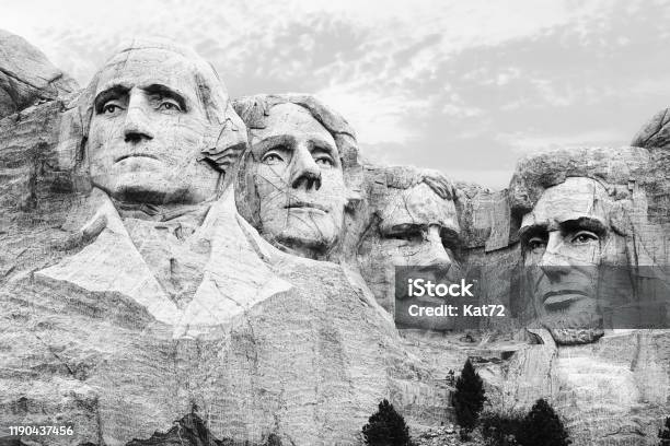 Mount Rushmore In Black And White Stock Photo - Download Image Now - Mt Rushmore National Monument, President, George Washington