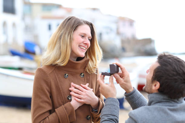 istock Man proposing marriage and girlfriend accepting 1190438759