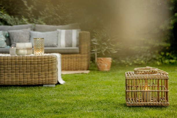 istock Rattan lamp in a garden 1190438866