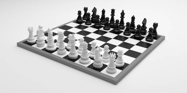 istock Chess checkerboard set up isolated against white color background, 3d illustration 1190439522