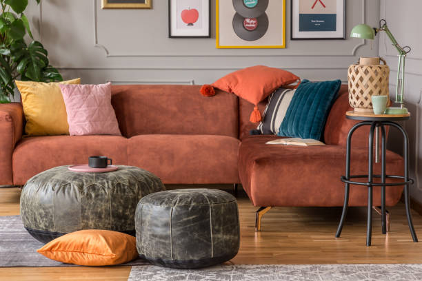 istock Brown corner sofa in eclectic living room 1190440282